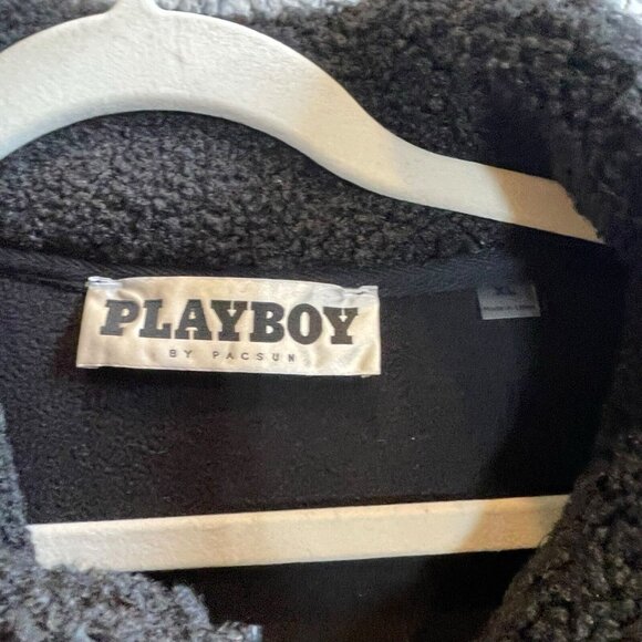 Pacsun Playboy Men’s Black Sherpa Fleece Full Zip Jacket Size XL - Picture 8 of 10